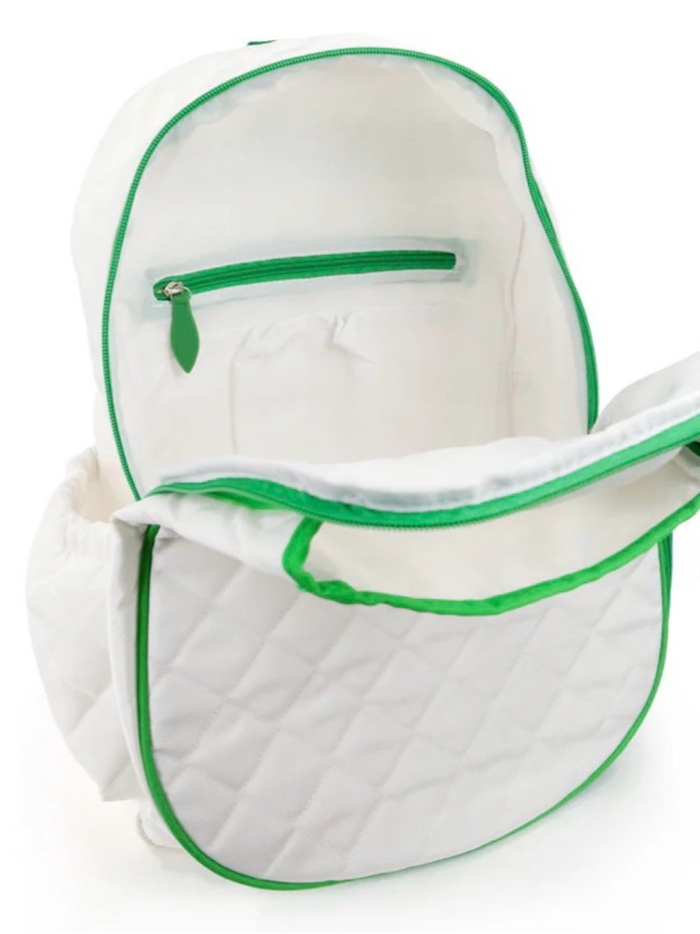 White Quilted Ame & Lulu Tennis Backpack with Green Trim - Picture 3 of 6